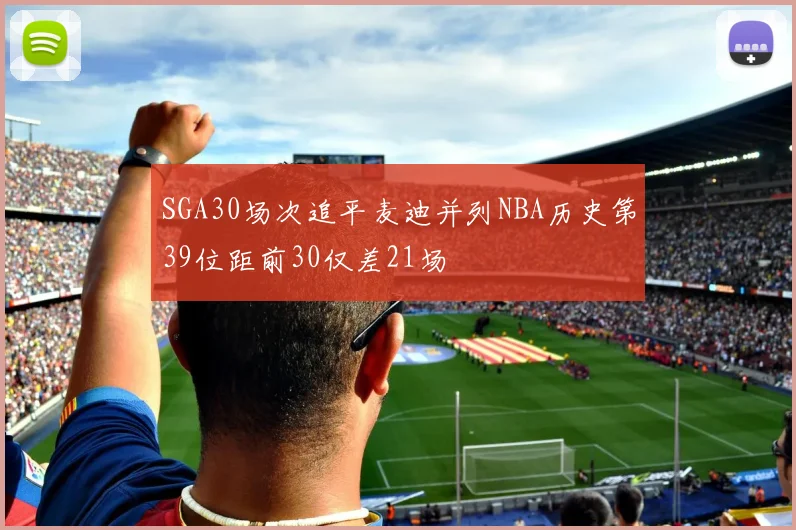 SGA30场次追平麦迪并列NBA历史第39位距前30仅差21场